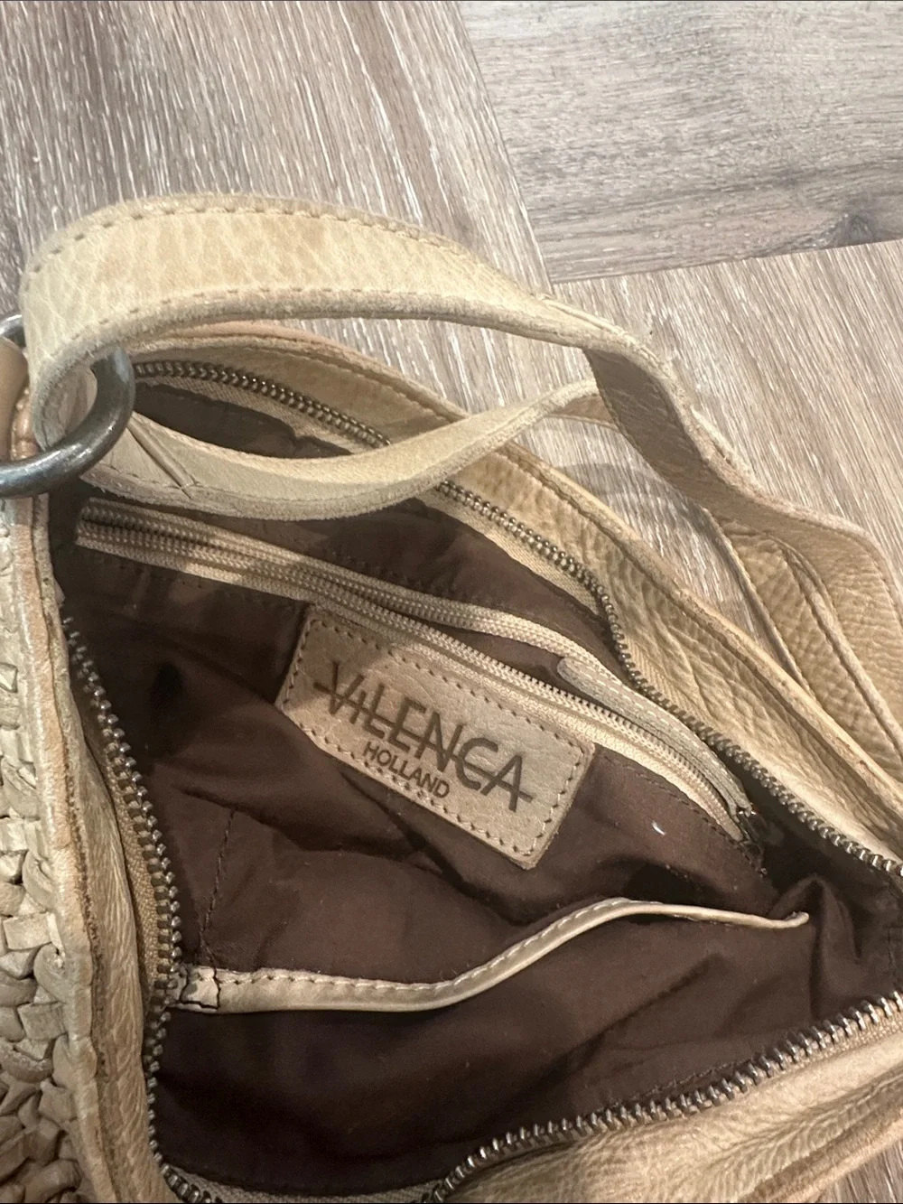 Vilenca Holland Woven Leather Crossbody Bag in Tan